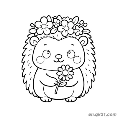 花冠拿花刺猬涂色页 – 免费可打印简笔画涂色画