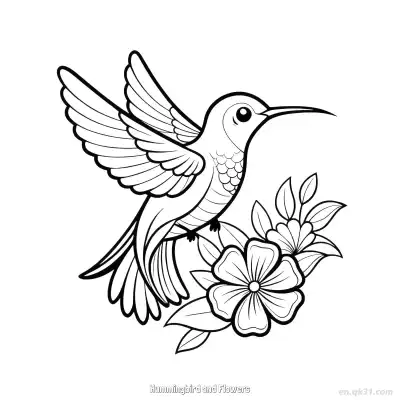 蜂鸟和花朵 4简笔画 素描 涂鸦 - 免费可打印 蜂鸟简笔画 下载PDF – 免费可打印简笔画涂色画