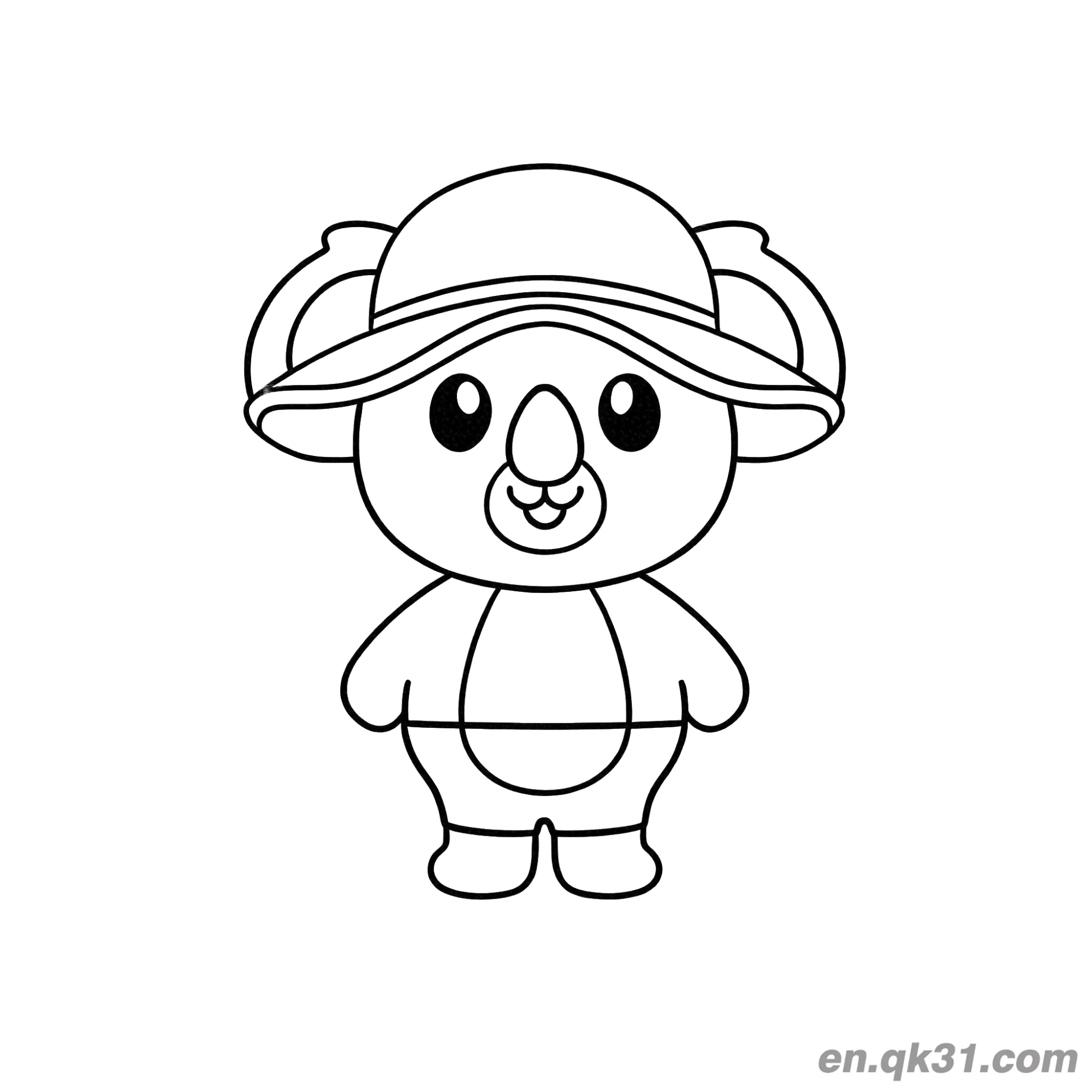 免费 戴宽檐帽的小考拉简笔画涂色页 简笔画涂色页