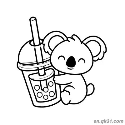 抱大珍珠奶茶杯的可爱考拉简笔画涂色页 – 免费可打印简笔画涂色画