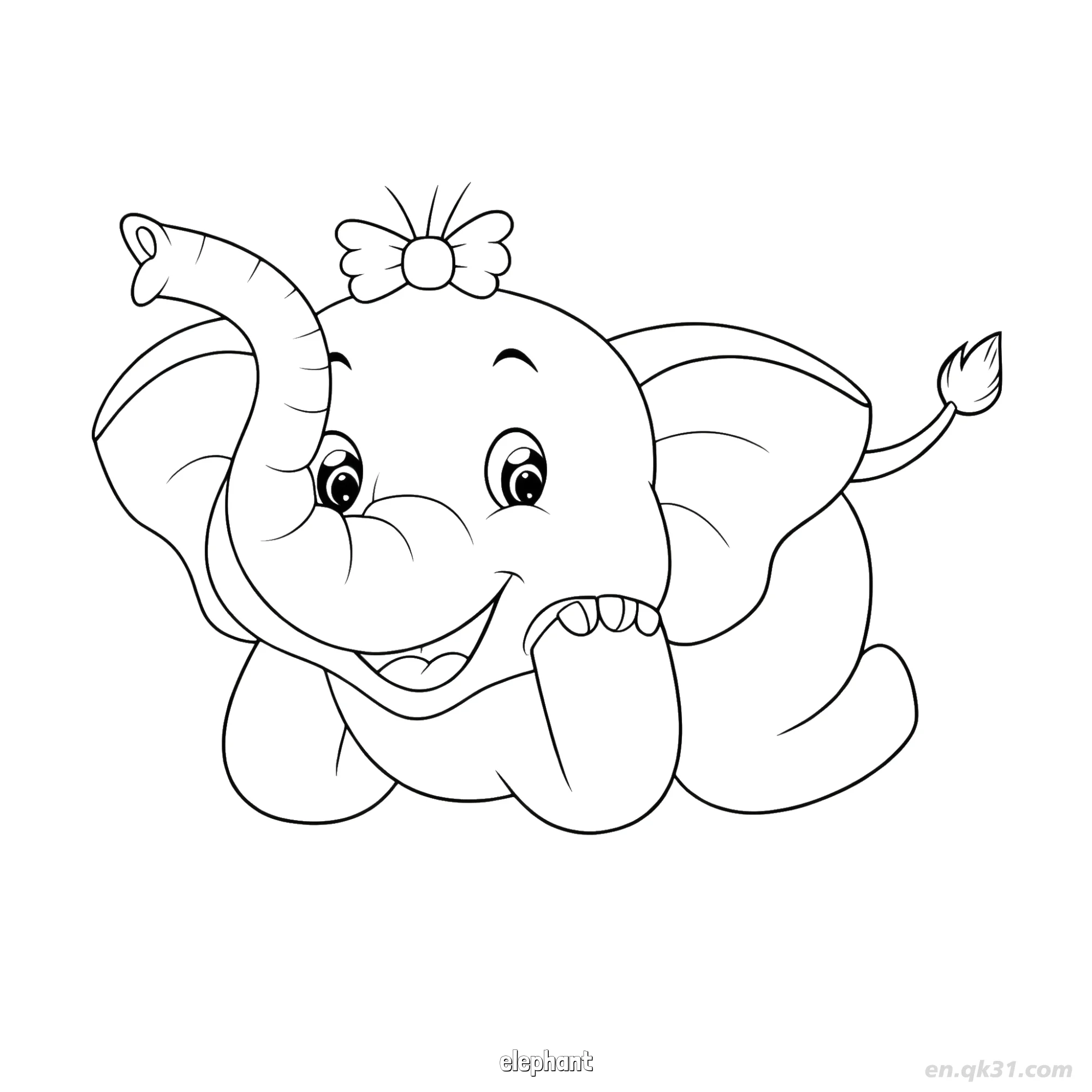 免费 小象躺卧涂色页 简笔画涂色页