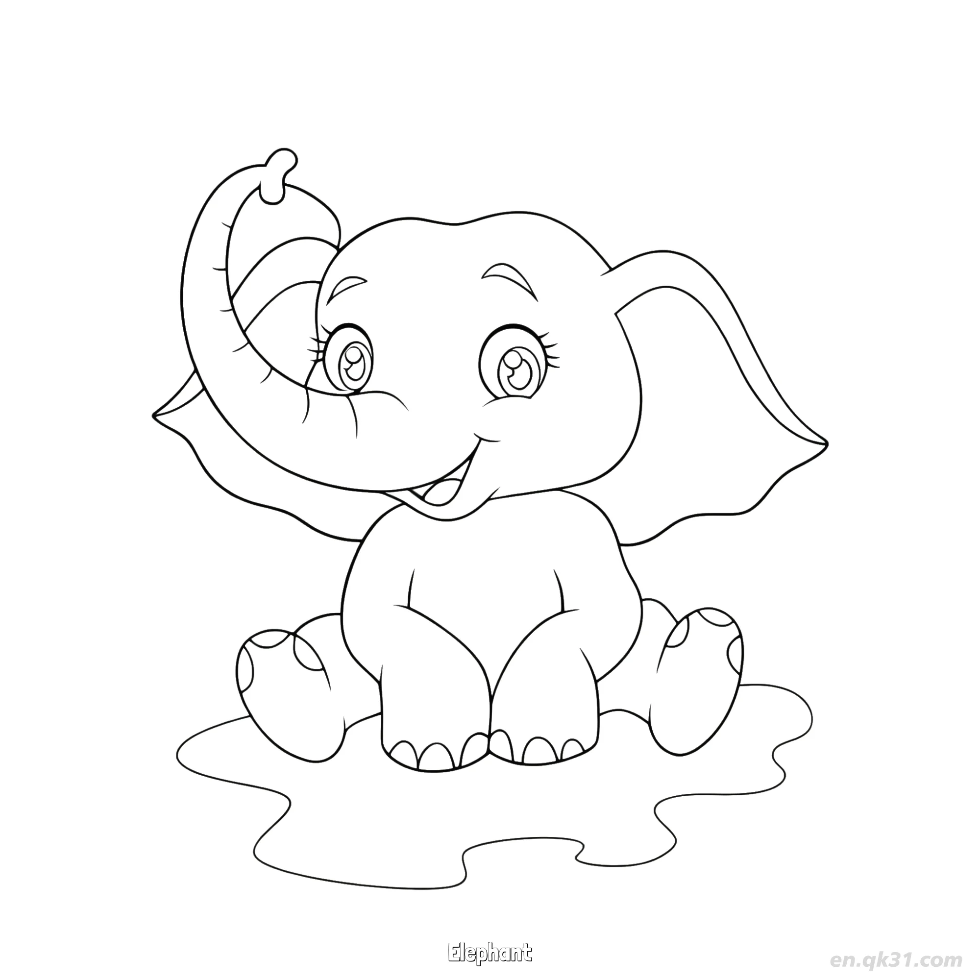 免费 坐在水坑上的小象涂色页 简笔画涂色页