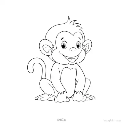 小猴子坐姿涂色页 – 免费可打印简笔画涂色画