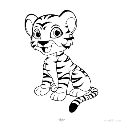 小老虎坐姿涂色页 – 免费可打印简笔画涂色画