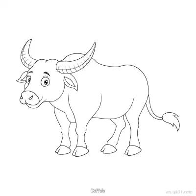 纹理角簇尾水牛涂色页 – 免费可打印简笔画涂色画