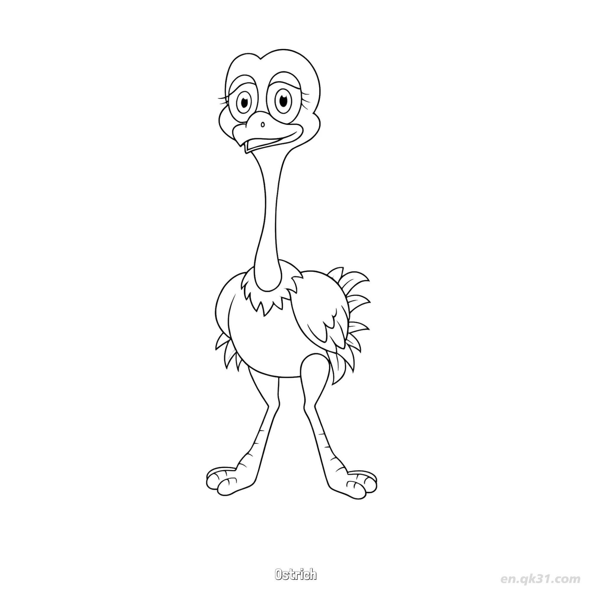 长睫毛卡通鸵鸟涂色页简笔画涂色画 – 为儿童和成人提供的免费可打印简笔画涂色画