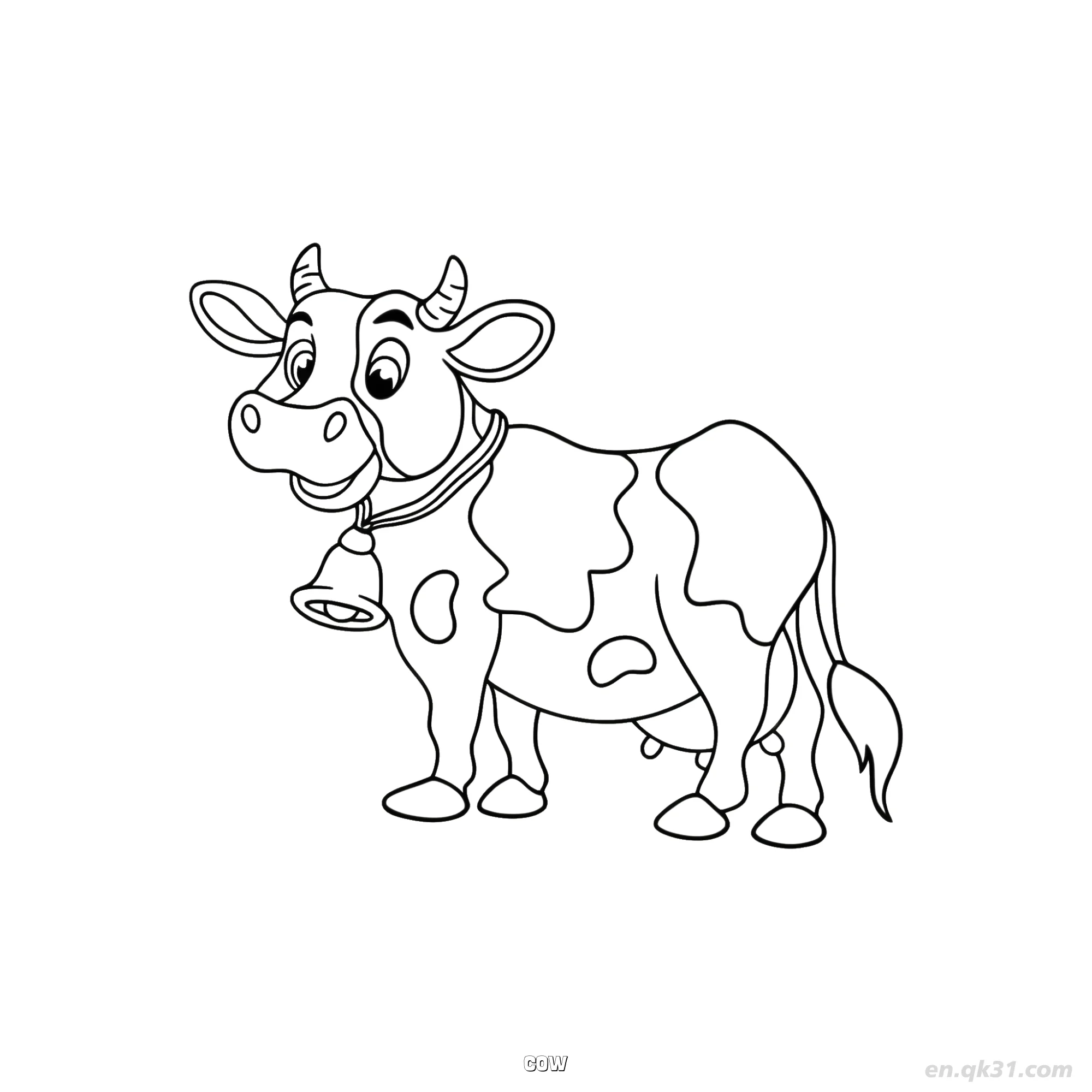 免费 带铃铛项圈奶牛涂色页 简笔画涂色页