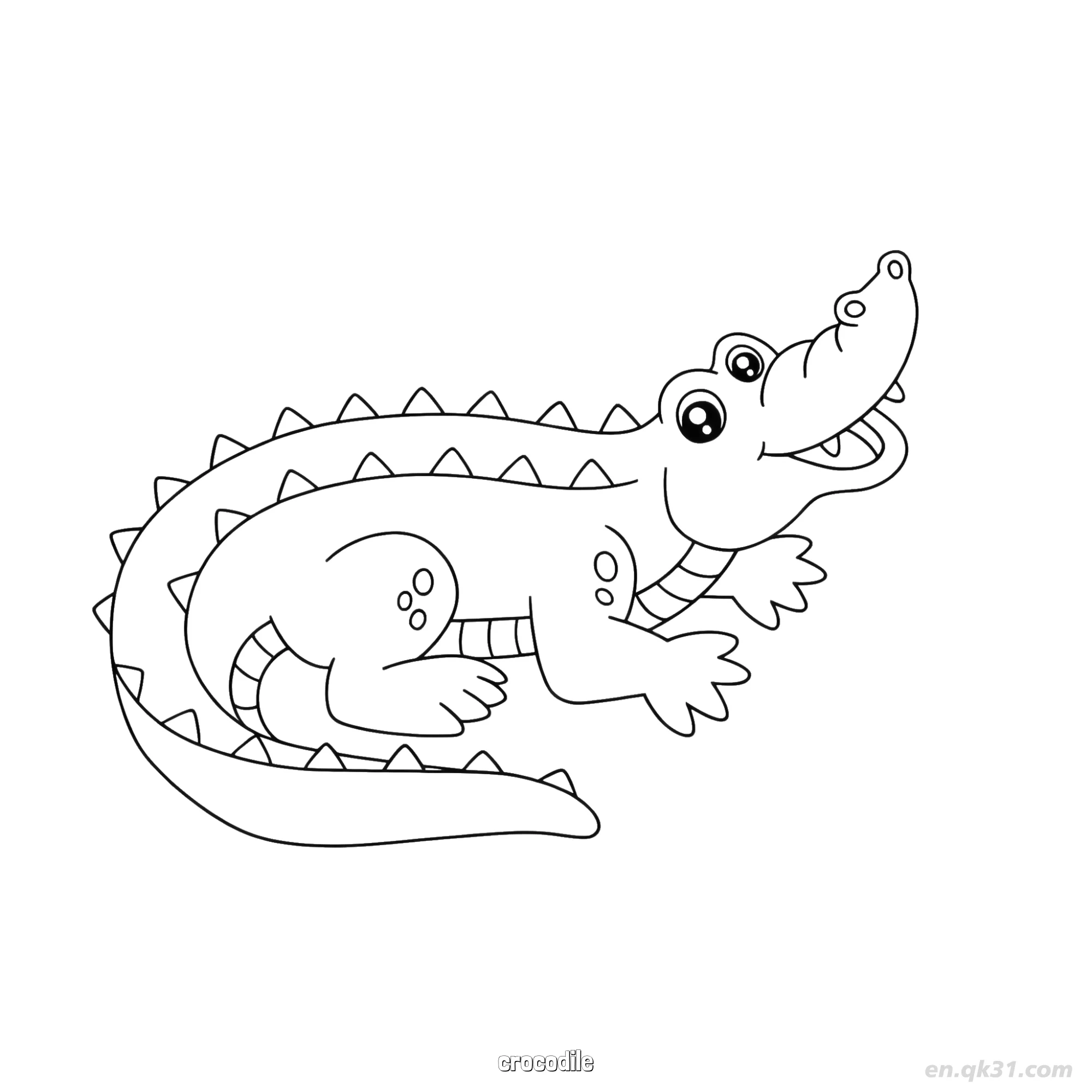 免费 微笑卡通鳄鱼涂色页 简笔画涂色页
