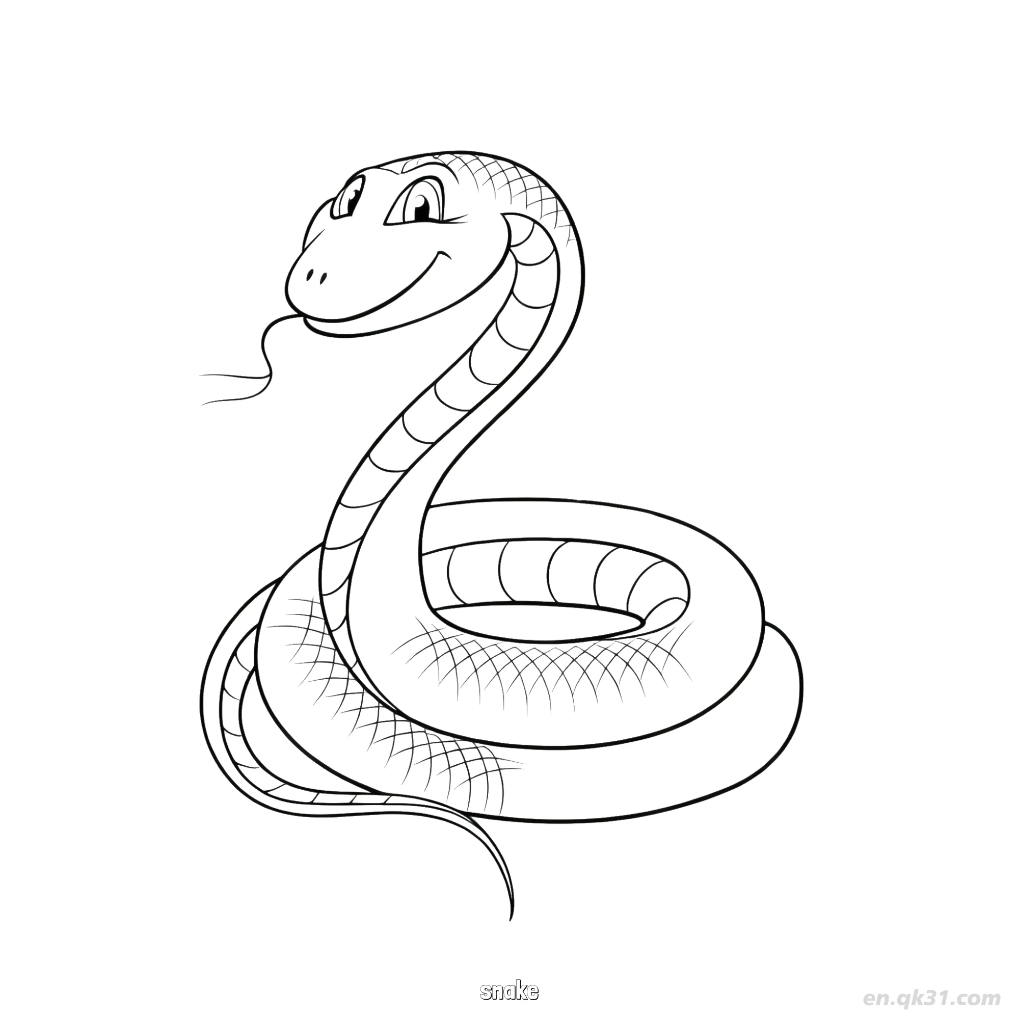 免费 友好盘绕蛇涂色页 简笔画涂色页