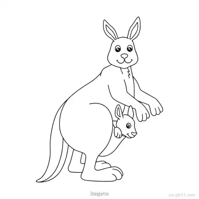 带幼崽袋鼠澳大利亚有袋动物涂色页 – 免费可打印简笔画涂色画