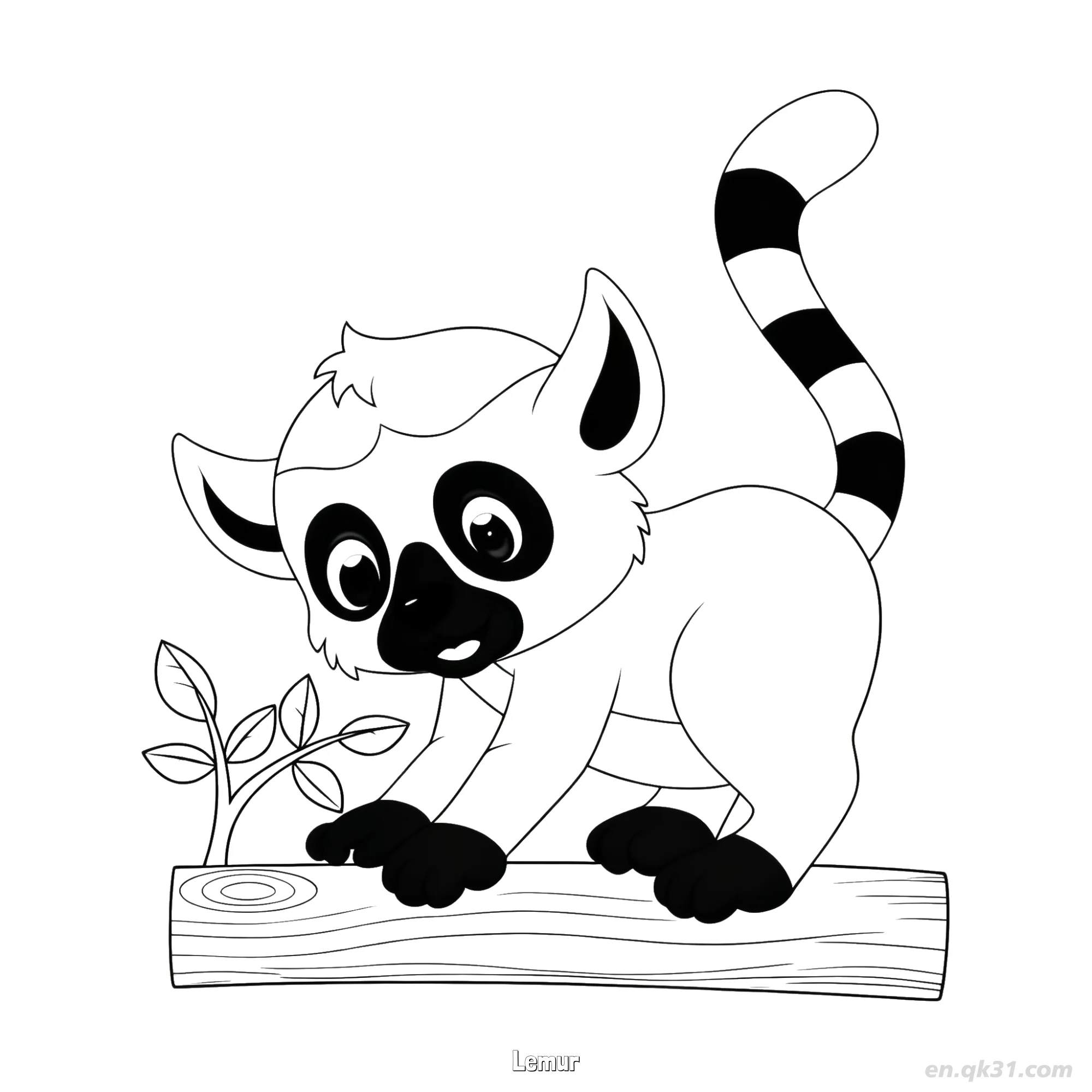 站木头上狐猴涂色页简笔画涂色画 – 为儿童和成人提供的免费可打印简笔画涂色画