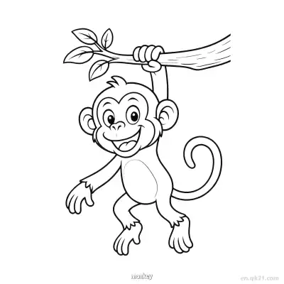 树上悬挂猴子涂色页 – 免费可打印简笔画涂色画