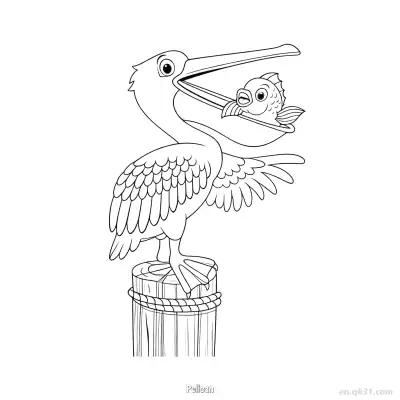 木柱上带鱼鹈鹕涂色页 – 免费可打印简笔画涂色画