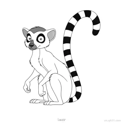 坐姿环尾狐猴涂色页 – 免费可打印简笔画涂色画