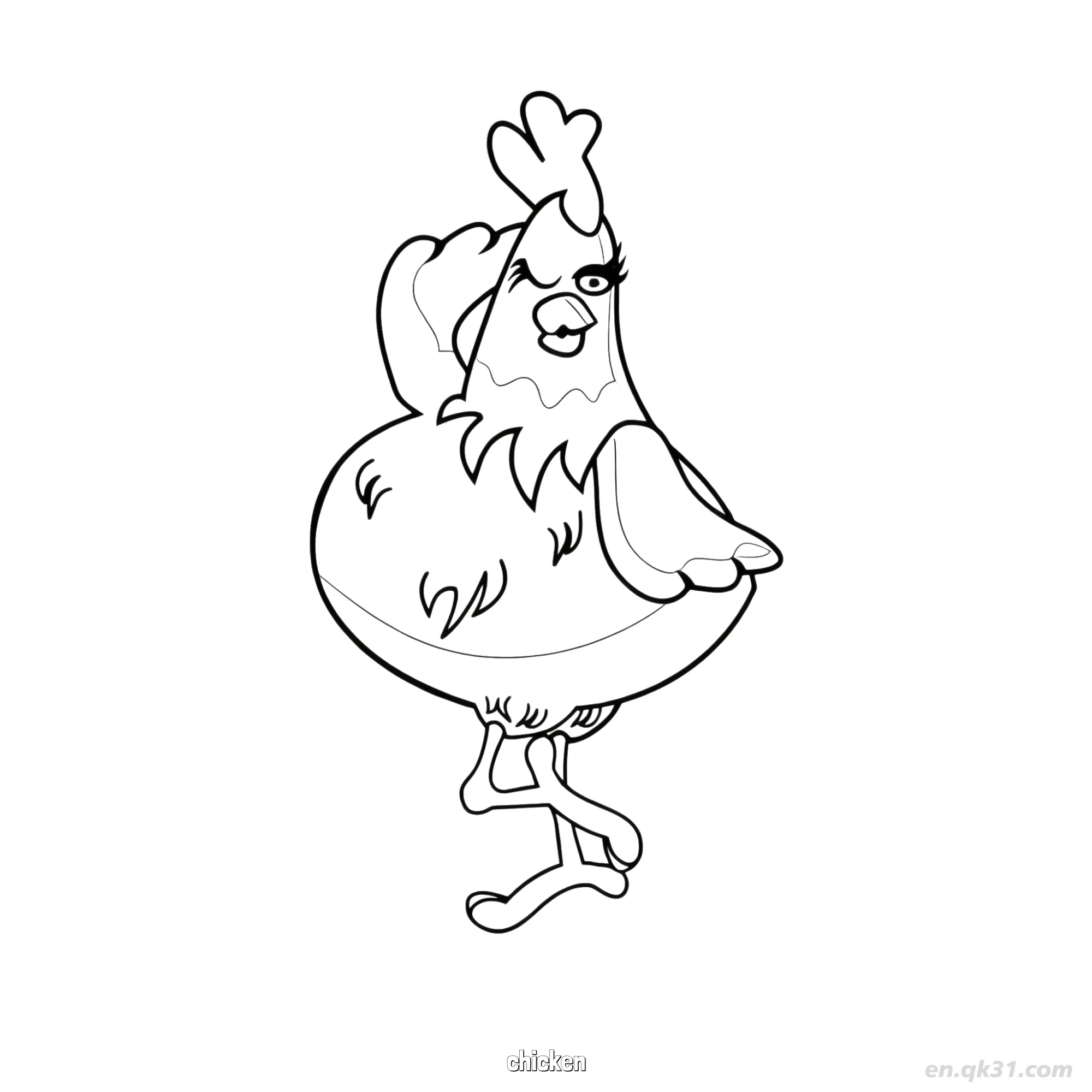 免费 俏皮姿势母鸡可爱农场涂色页 简笔画涂色页