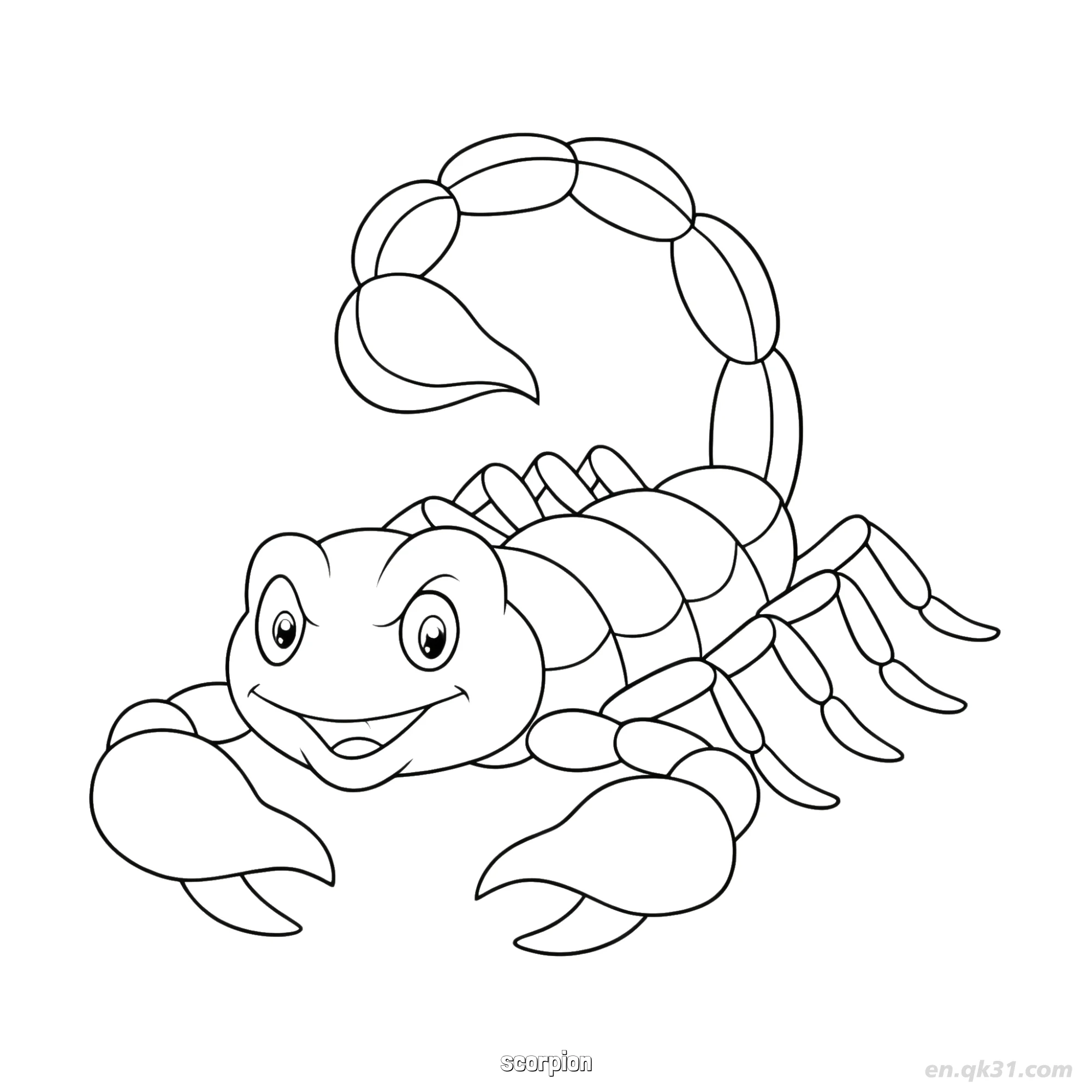 免费 微笑卡通蝎子涂色页 简笔画涂色页