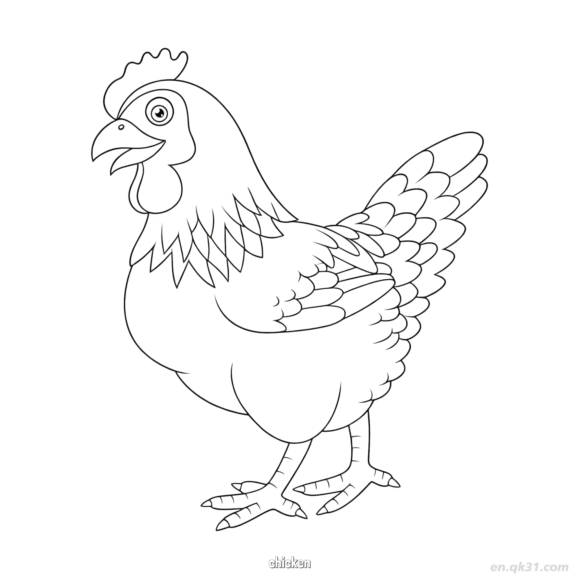 免费 侧面母鸡农场动物涂色页 简笔画涂色页
