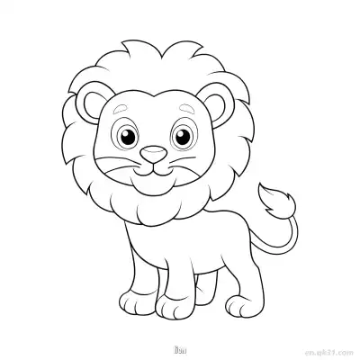 微笑小狮可爱丛林涂色页 – 免费可打印简笔画涂色画