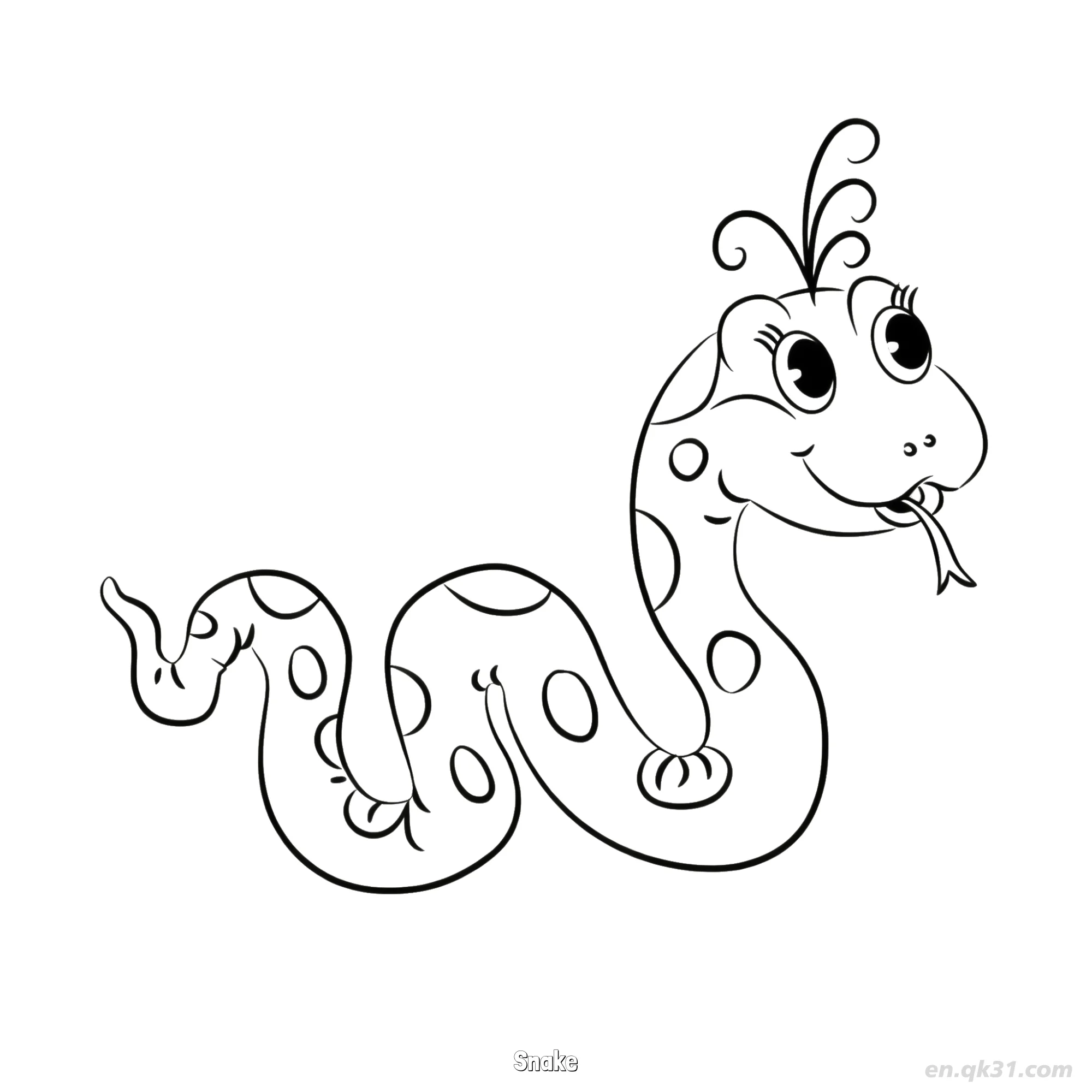 免费 微笑卡通蛇儿童涂色页 简笔画涂色页