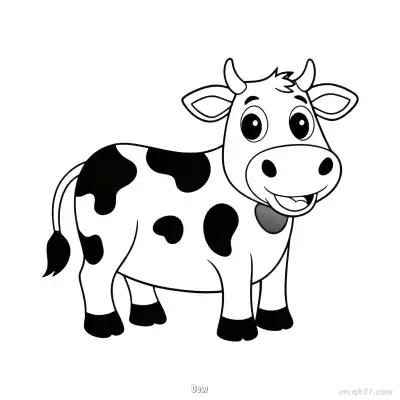 吐舌微笑奶牛涂色页 – 免费可打印简笔画涂色画