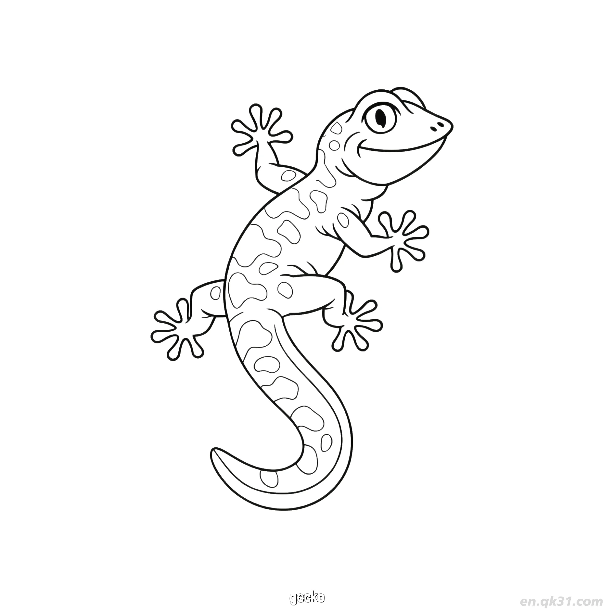 免费 微笑壁虎趣味爬行动物涂色页 简笔画涂色页