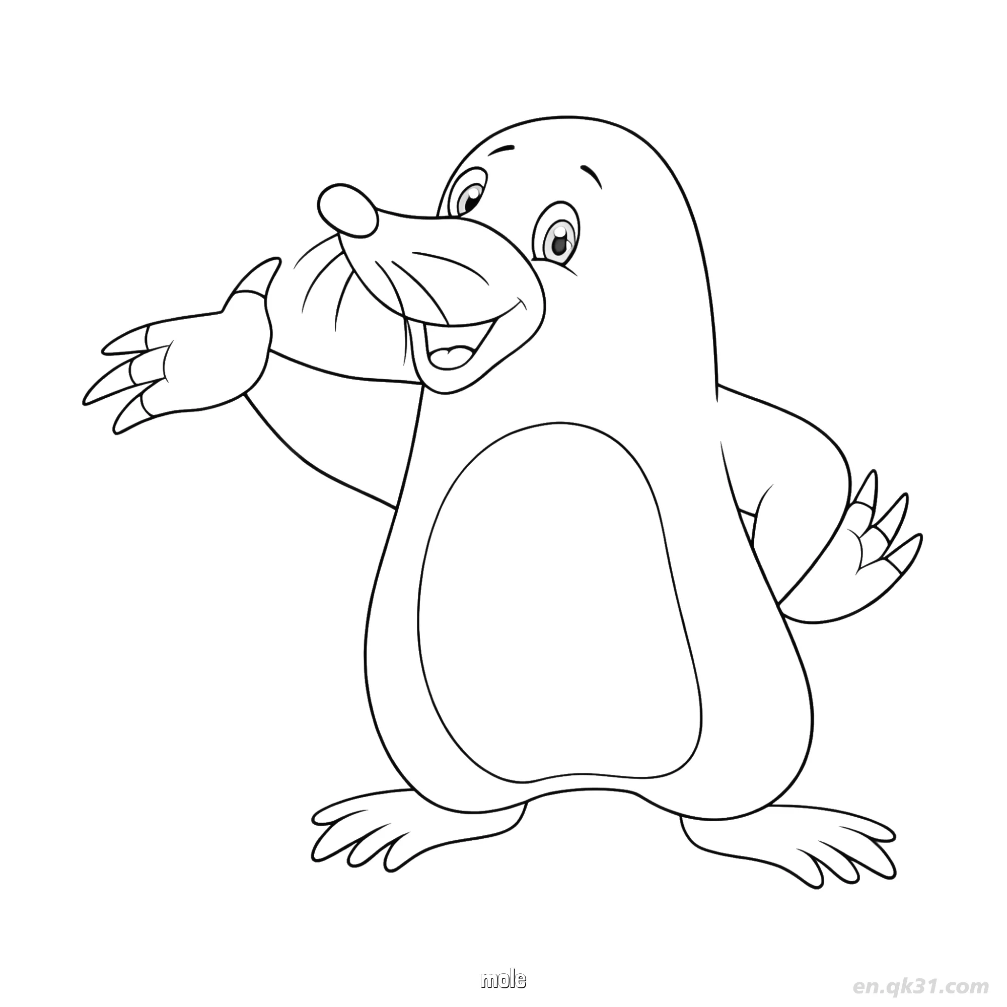 免费 微笑鼹鼠地下动物涂色页 简笔画涂色页