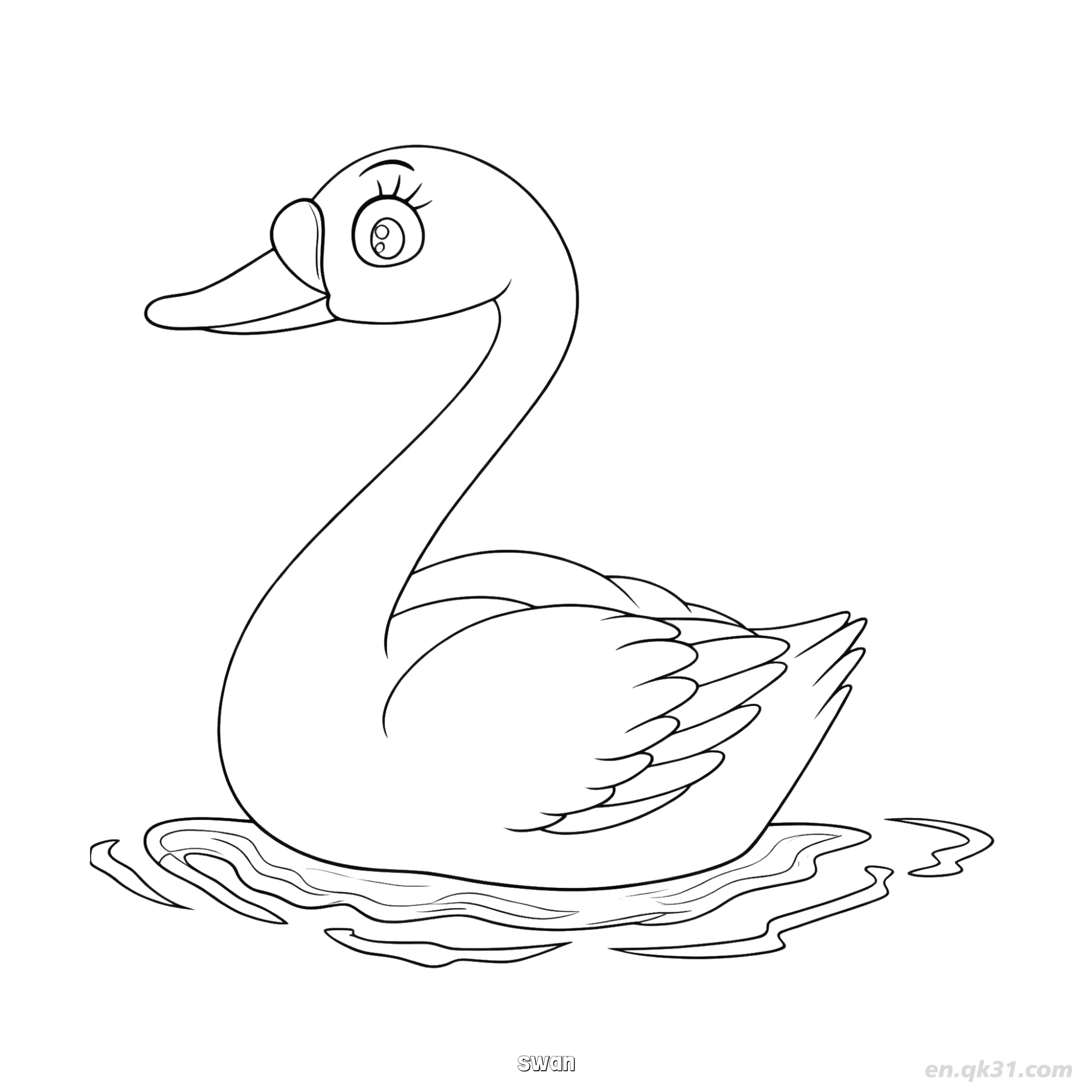 免费 水上天鹅优雅鸟类涂色页 简笔画涂色页