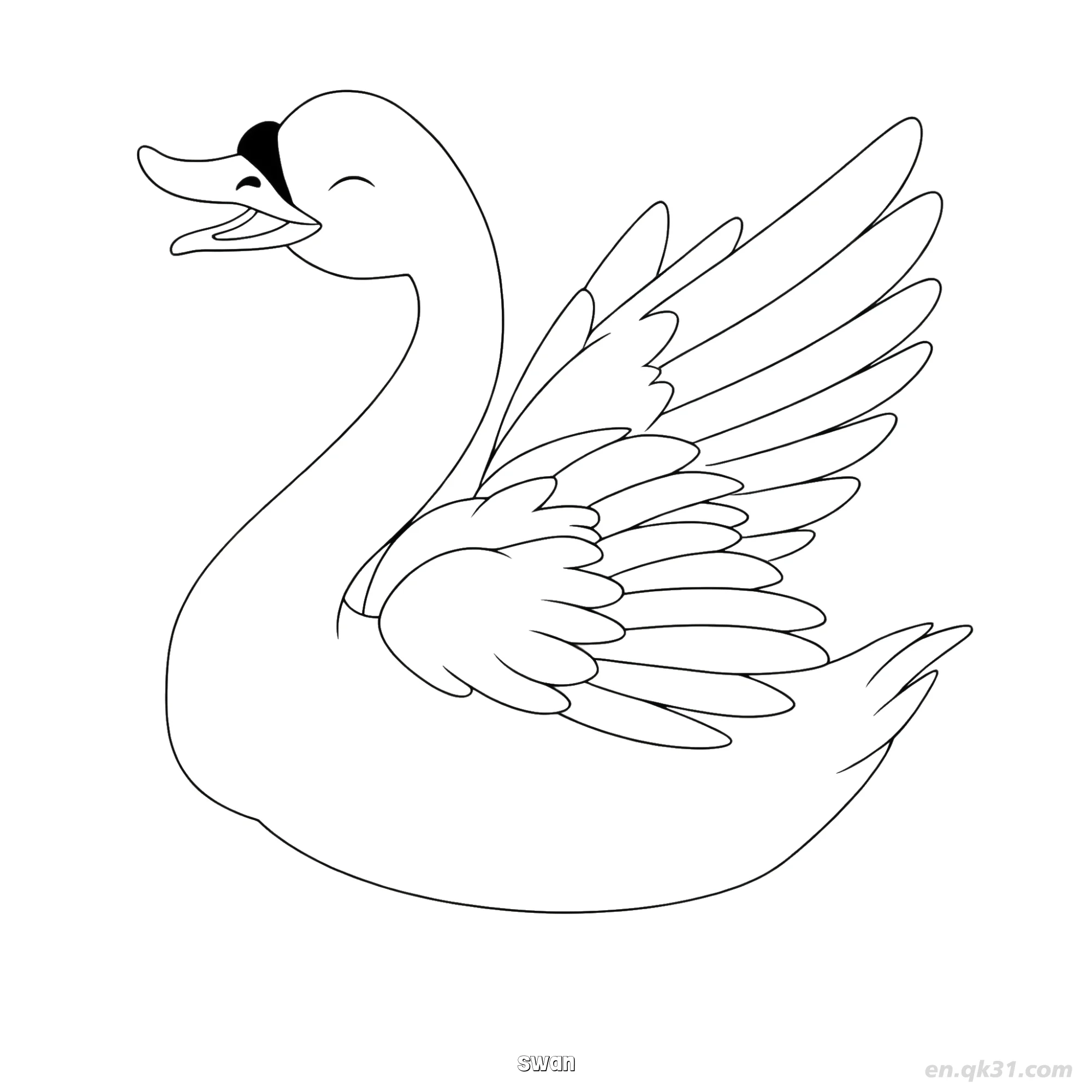 展翅天鹅优美鸟类涂色页简笔画涂色画 – 为儿童和成人提供的免费可打印简笔画涂色画