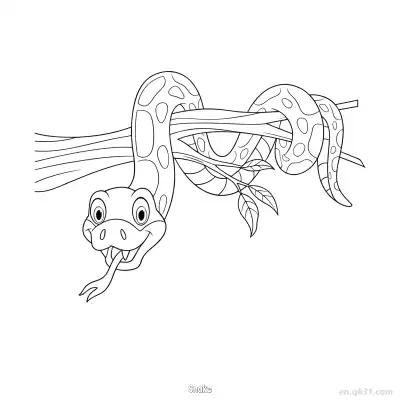 丛林树枝树蛇涂色页 – 免费可打印简笔画涂色画