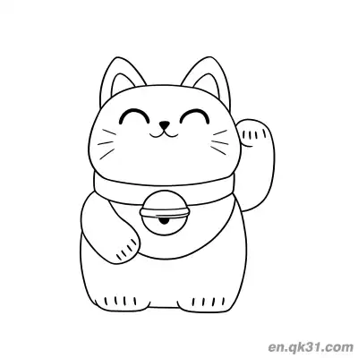 可爱胖招财猫带铃铛双爪涂色页 – 免费可打印简笔画涂色画