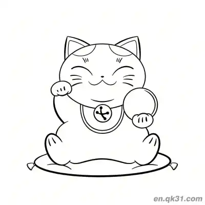 经典坐垫双爪招财猫涂色页 – 免费可打印简笔画涂色画