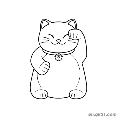 极简线条单爪挥手招财猫涂色页 – 免费可打印简笔画涂色画
