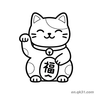圆眼福字挥手招财猫涂色页 – 免费可打印简笔画涂色画