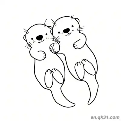 两只水獭躺卧牵手简笔画涂色页 – 免费可打印简笔画涂色画