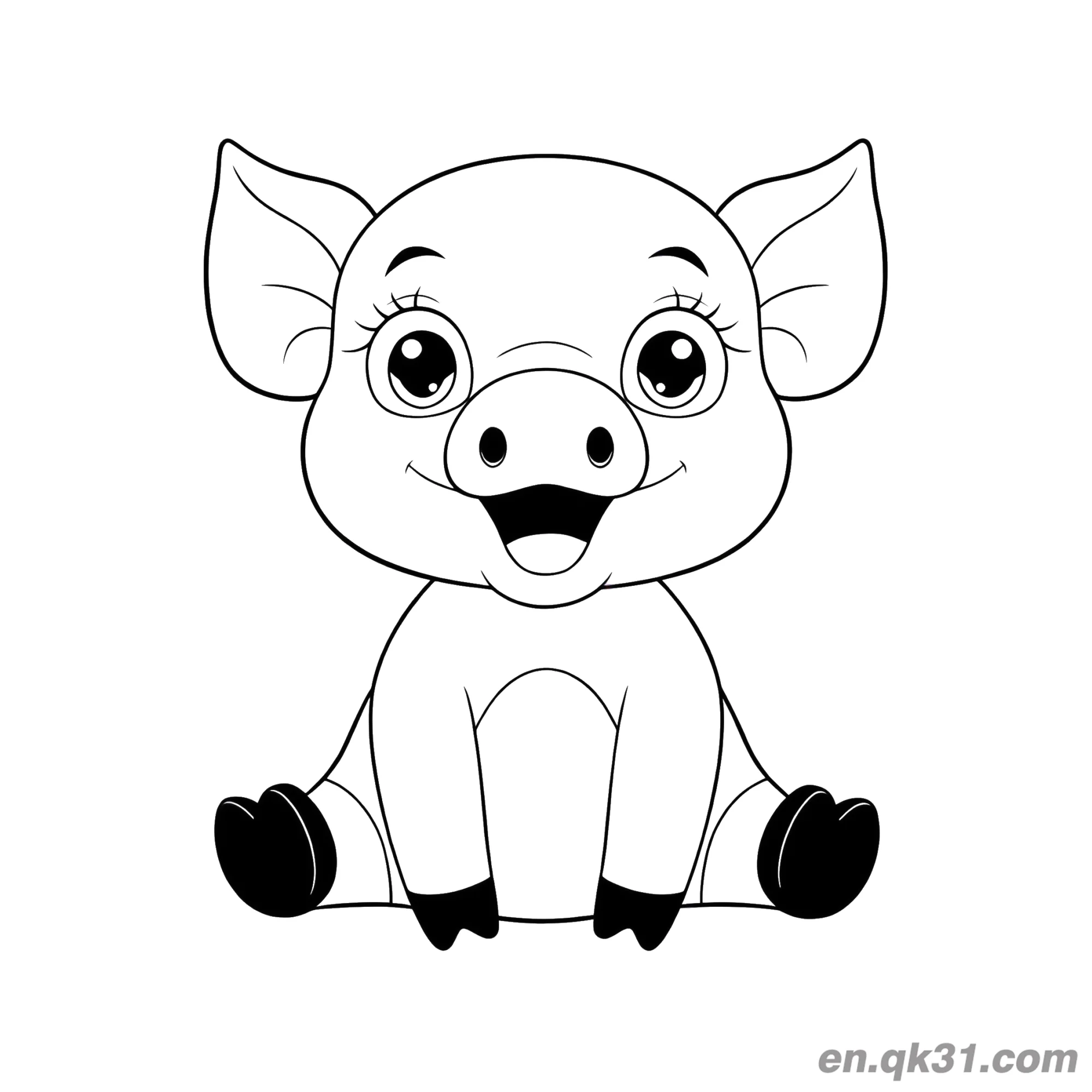 卡通咧嘴笑坐着的小猪涂色页简笔画涂色画 – 为儿童和成人提供的免费可打印简笔画涂色画