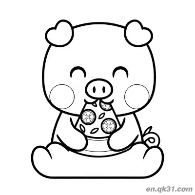 可爱吃披萨的小猪涂色页 – 免费可打印简笔画涂色画