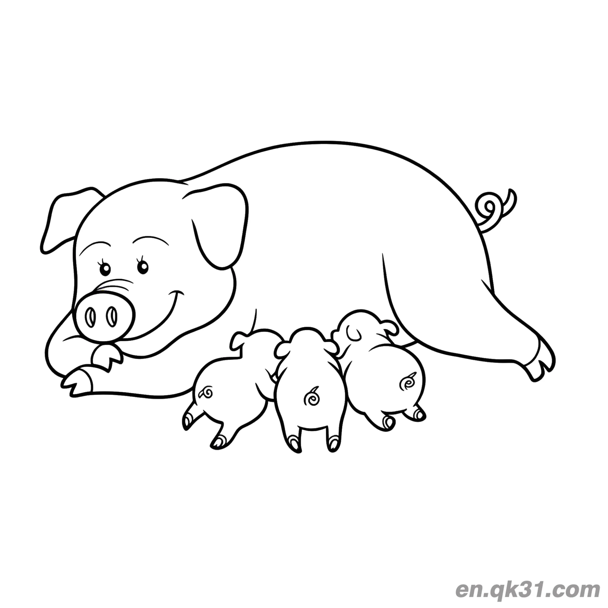 免费 母猪给小猪仔喂奶涂色页 简笔画涂色页
