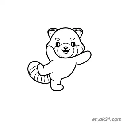 红熊猫单腿快乐跳舞涂色页 – 免费可打印简笔画涂色画