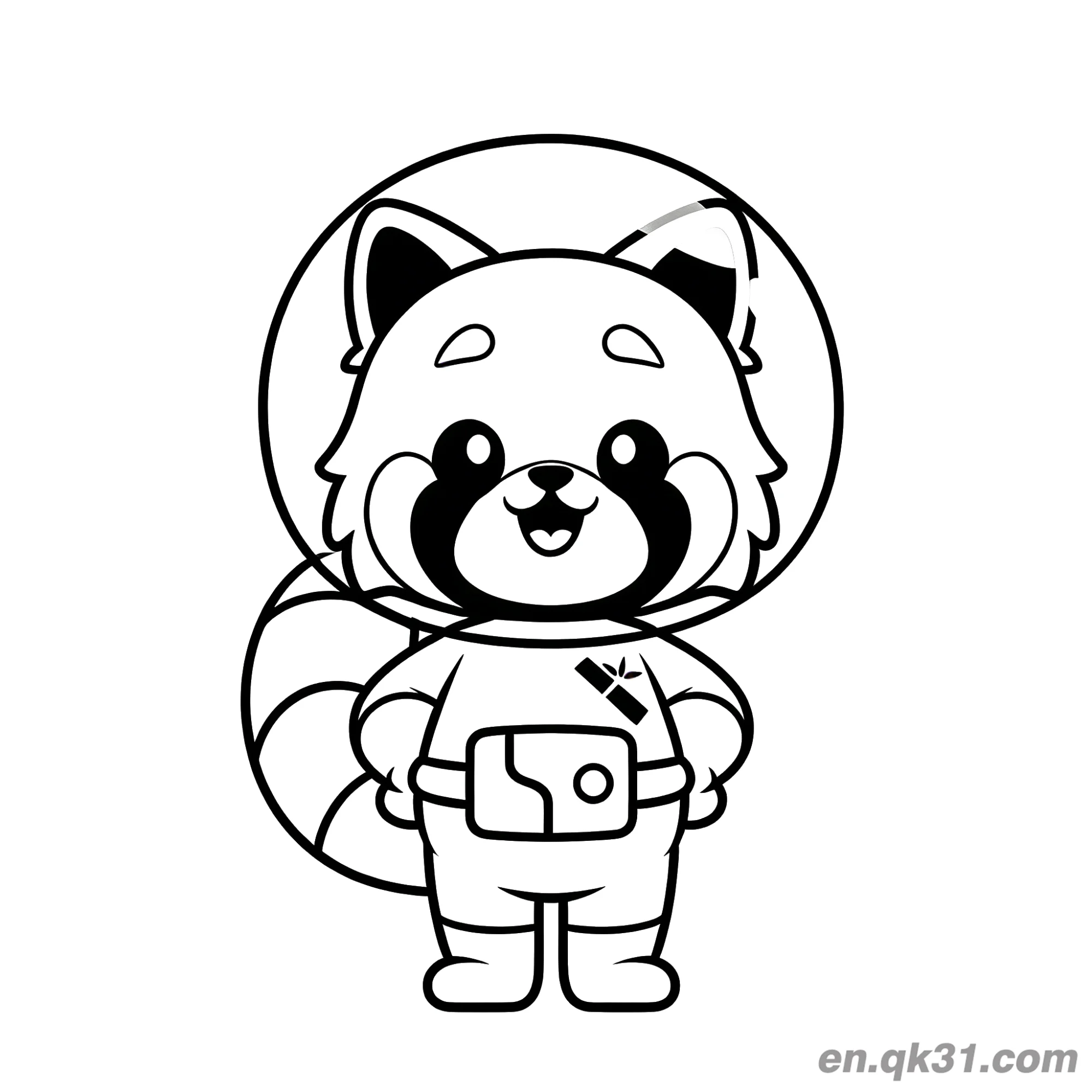 免费 红熊猫穿宇航服站立涂色页 简笔画涂色页