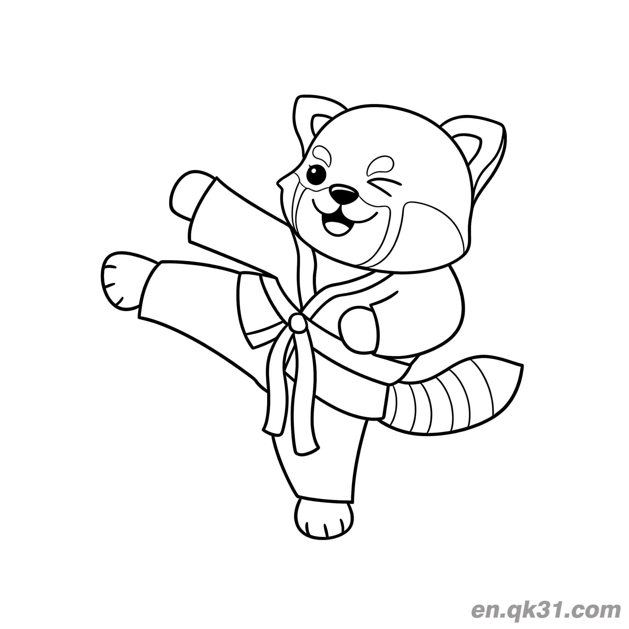 免费 红熊猫穿跆拳道服涂色页 简笔画涂色页