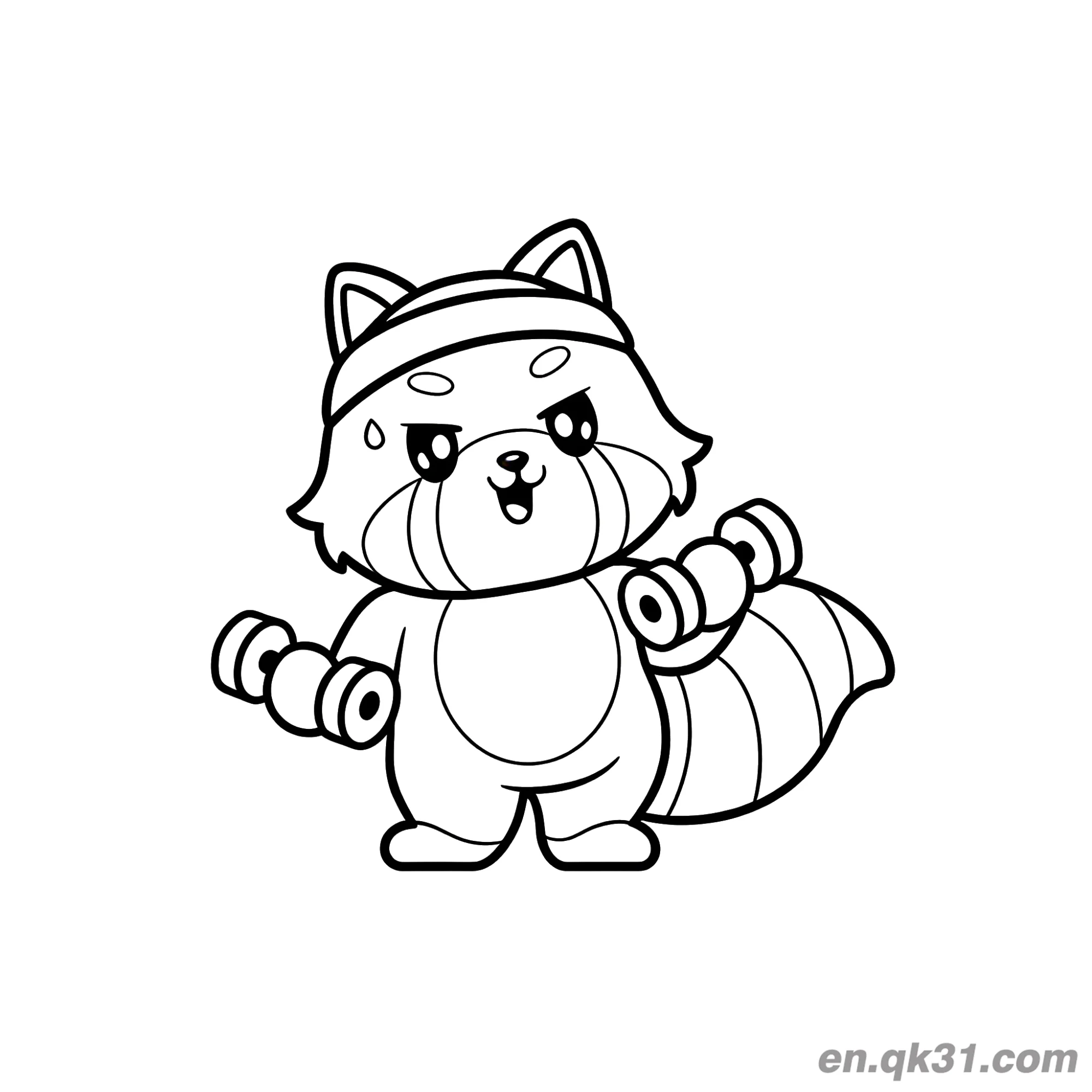免费 红熊猫举哑铃涂色页 简笔画涂色页