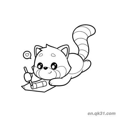 红熊猫躺下写心形字涂色页 – 免费可打印简笔画涂色画