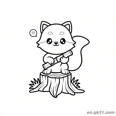 红熊猫在树桩上拿带心竹子涂色页 – 免费可打印简笔画涂色画