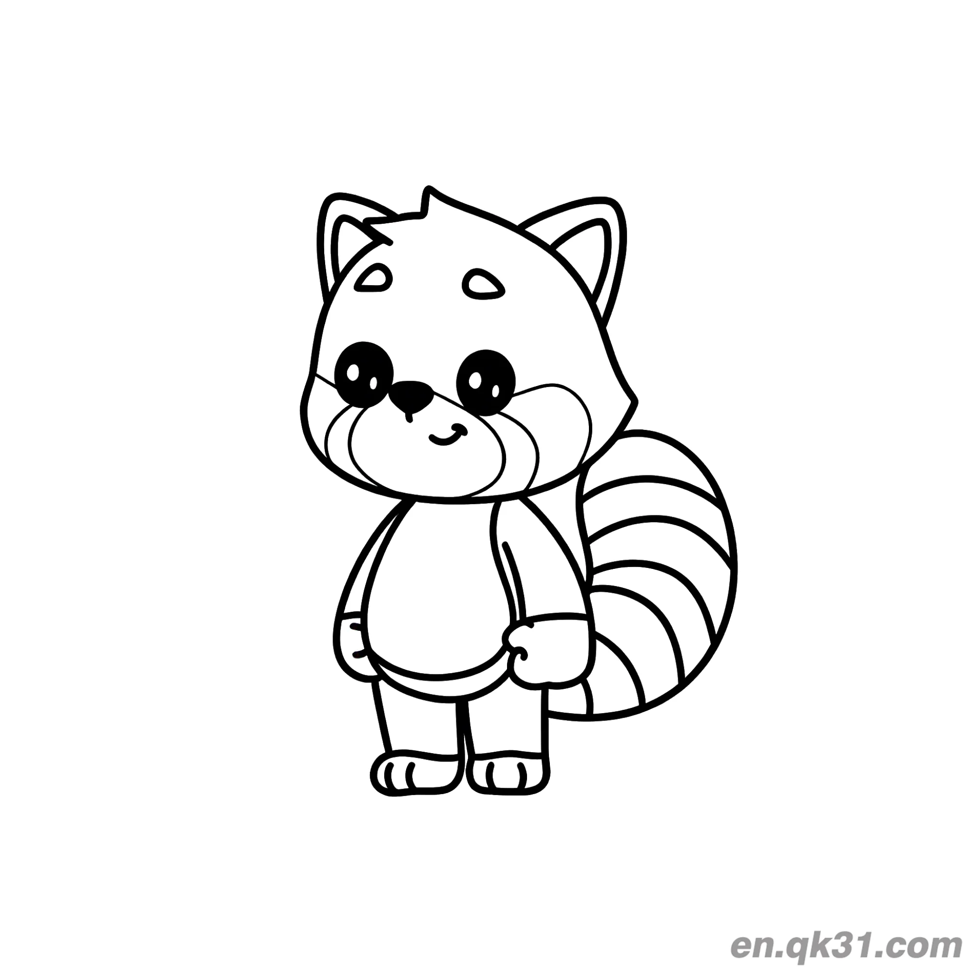 免费 红熊猫手插口袋站立涂色页 简笔画涂色页