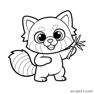 站立红熊猫拿竹叶涂色页 – 免费可打印简笔画涂色画