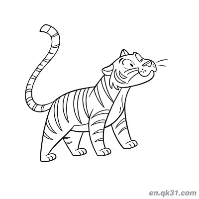 卡通仰望老虎填色页 – 免费可打印简笔画涂色画