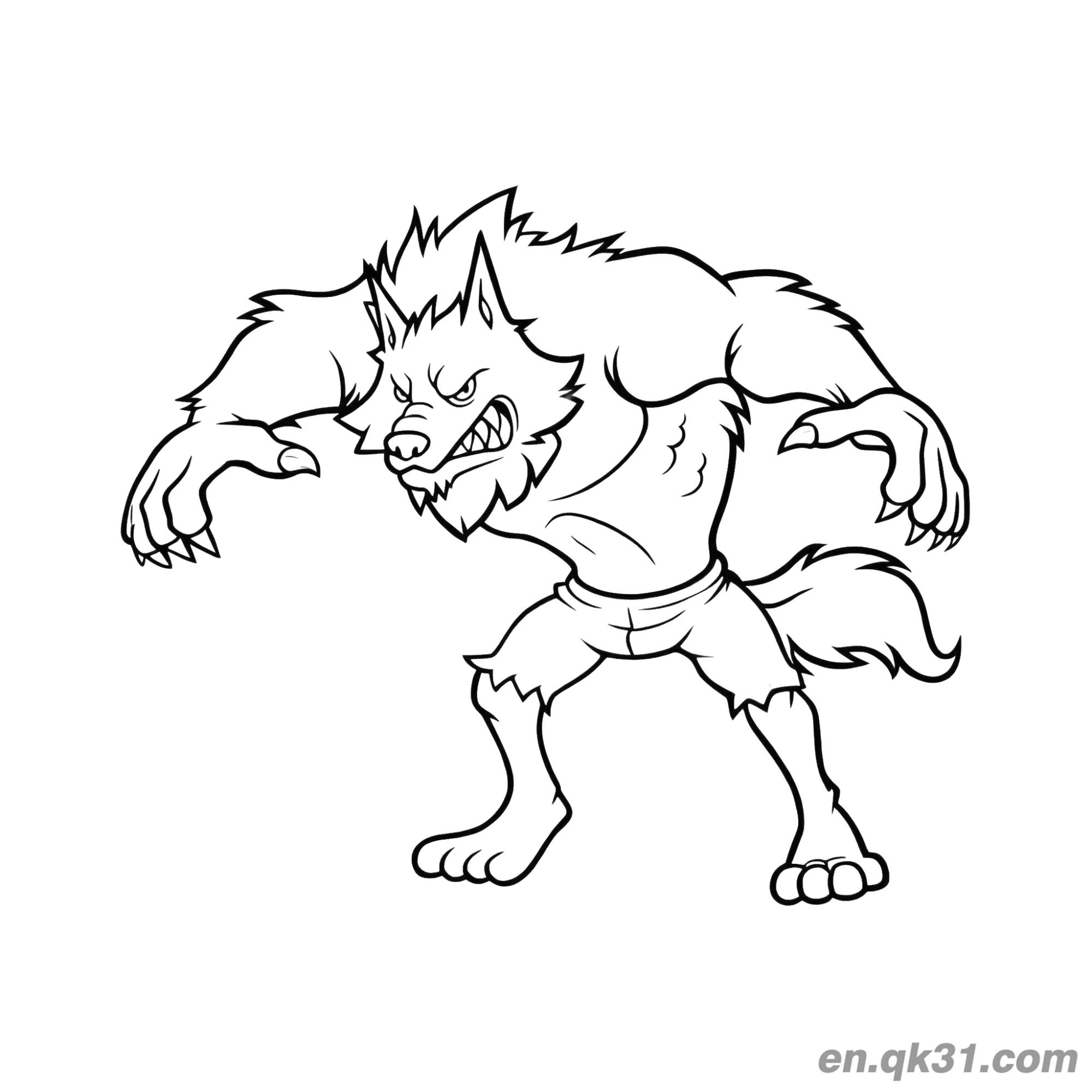 免费 凶猛肌肉狼人简笔画涂色页 简笔画涂色页