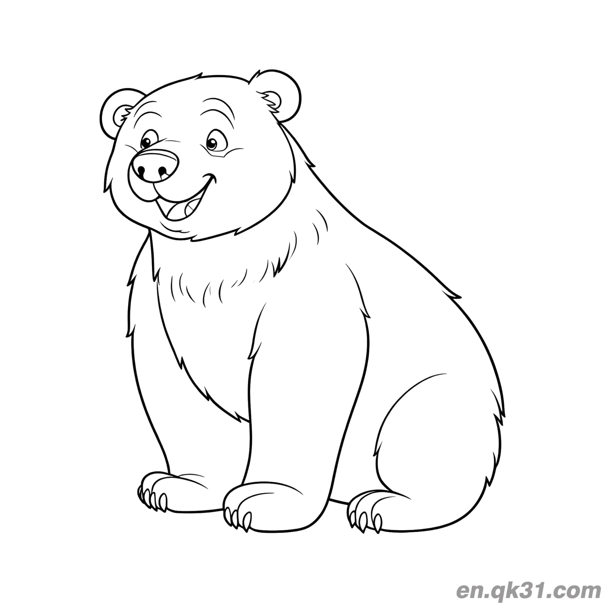 免费 开心大笑的棕熊简笔画涂色页 简笔画涂色页