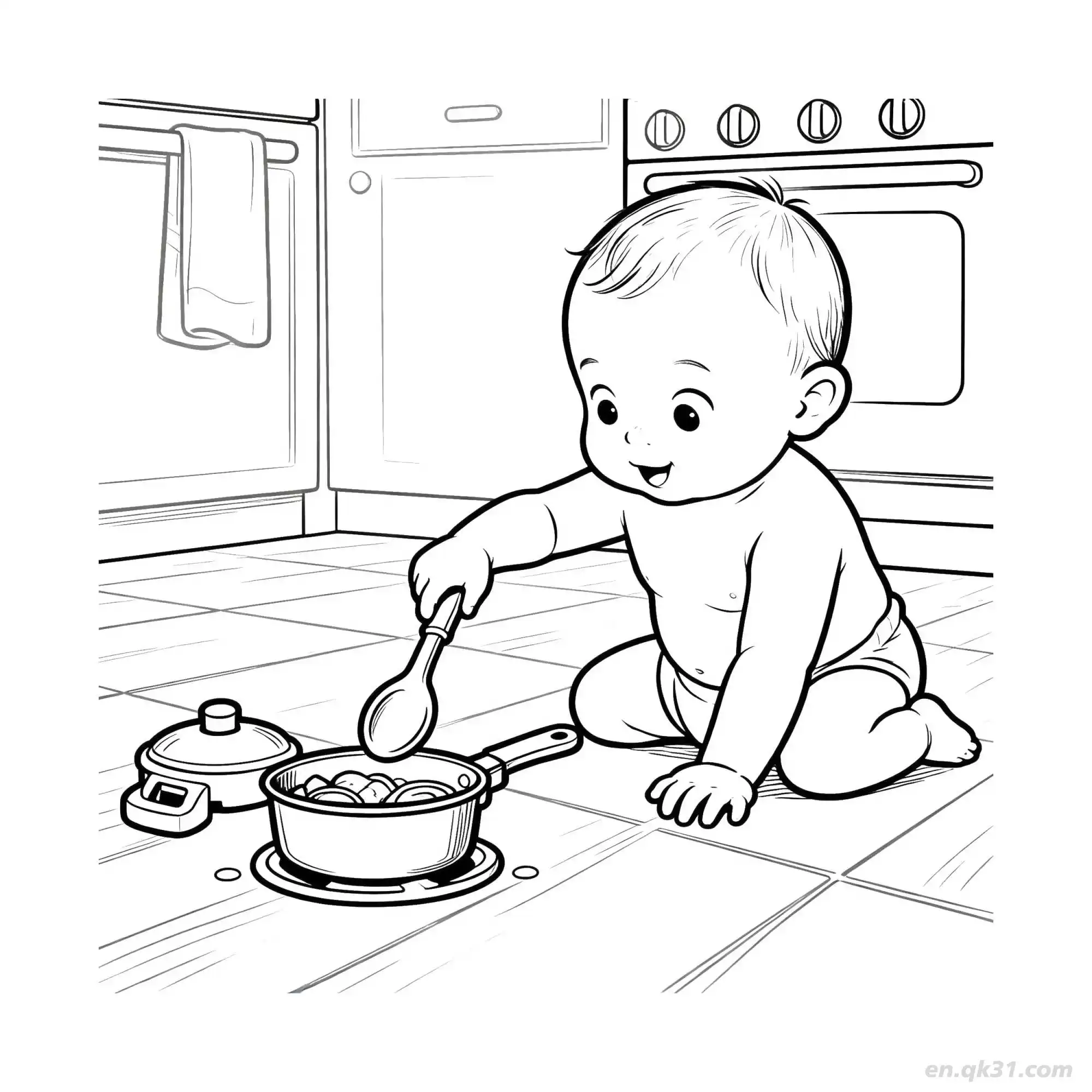 做饭的婴儿 简笔画 素描 涂鸦 - 免费可打印 婴儿简笔画 下载PDF简笔画涂色画 – 为儿童和成人提供的免费可打印简笔画涂色画