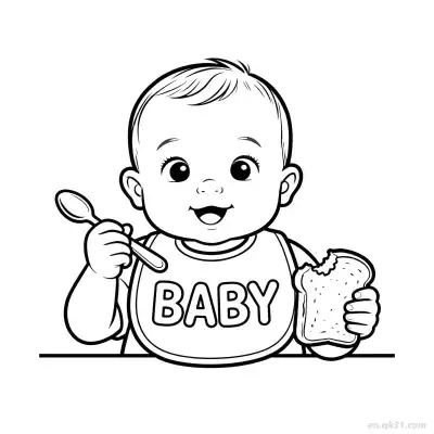 学吃饭的婴儿 6简笔画 素描 涂鸦 - 免费可打印 婴儿简笔画 下载PDF – 免费可打印简笔画涂色画